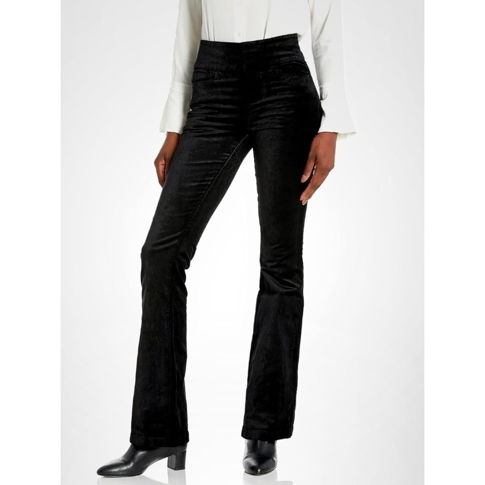 Paige Lou Lou Velvet Flare Pants Sz 26 Tall Black High Rise Trouser Formal Glam